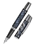 ONLINE Füller Campus Denim Dragon, Tinten-Füller für Rechtshänder, ergonomisches Griffstück, hochwertige Iridiumfeder M, Standard-Tintenpatronen, inkl. Kombipatrone blau, für Allergiker geeignet.