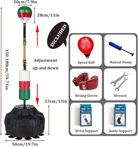 Boxing Speed Ball, Freistehender Reflextrainer mit einstellbarer Höhe und Boxhandschuhen, Boxsack für Home Workout und Training