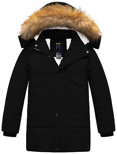 Image of CREATMO US Boy's Sherpa Long Parka Winter Coat Thicken Water Repellent Puffer Jacket With Removable Faux Fur Hood