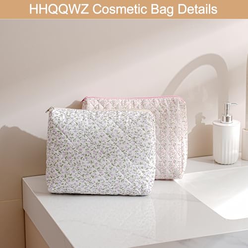Large Travel Makeup Bag Cosmetic Bag for Women Girls, Cute Large Floral Cotton Cosmetic Bag, Zipper Toiletry Bag Makeup Brushes Accessories Organizer Storage Bag (Pink Floral)3