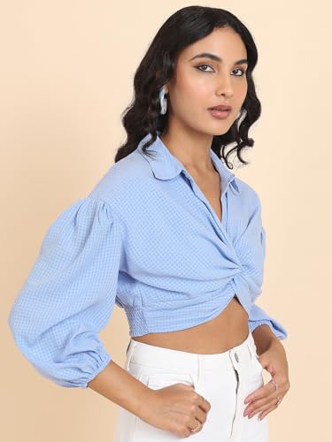Image of Tokyo Talkies Women's Short Sleeves V-Neck Self Design Tops| Stylish Casual wear