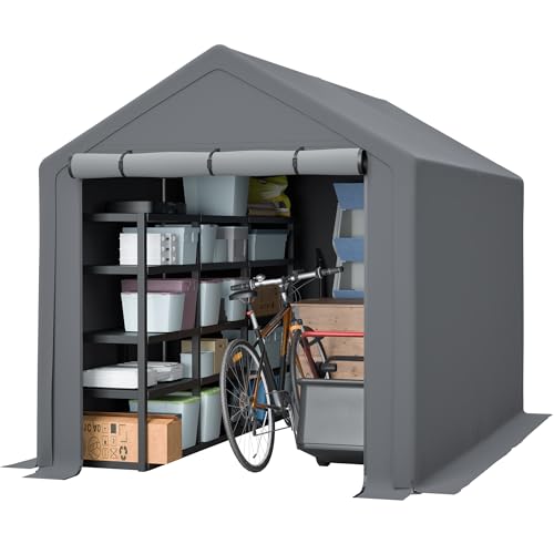 Jaxilyn Garagenzelt Wasserdichtes Lagerzelt mit Rolltor, Robuster Stahlrahmen & UV-beständige Plane, Grau – Ideal für Fahrräder, Gartenmöbel &...