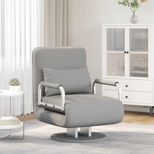sephironlbb Silla giratoria y sofá cama de tela gris claro, sillón ajustable con cojín multifunción, para salón, oficina, dormitorio de invitados, carga máxima de 110 kg