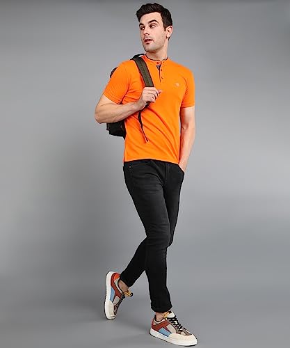 Image of Urbano Fashion Men's Solid Slim Fit Half Sleeve Cotton Polo T-Shirt with Mandarin Collar