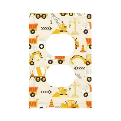 Jszwcy Decorative Outlet Covers Construction Vehicle Yellow Trucks Diggers 1 Gang Duplex Light Switch Cover Plate Unique Wall Plates for Electrical Outlets Switch Plate Covers for Home Decor