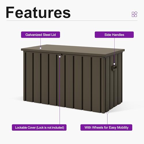 Image of PURPLE LEAF Outdoor Deck Box 120 Gallon, Waterproof Lockable Storage, Brown