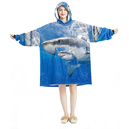 Sweat à capuche surdimensionné en flanelle motif requin blanc du Mexique pour adulte
