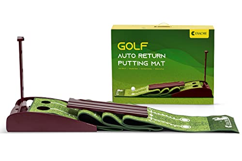 ExacMe Golf Putting Green Mat 11.5 Foot with Auto Ball Return, Indoor Outdoor Wood Putting Practice Mats, Golf Gifts Game Equipment for Home Office Use, Crystal Velvet Mat, GF211