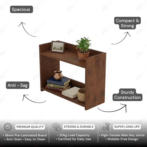Image of DFC Element Crysta Shelf for Home, Living Room & Bedroom | Engineered Wood Storage Shelf with Open Display Design | Space Saving Organizer for Books, Decor & Daily Essentials (Natural Oak, 2 Level)