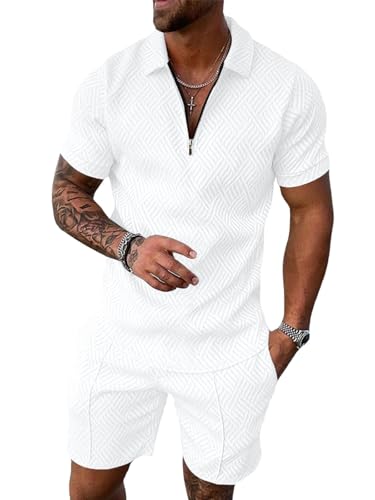 Ensemble polo et short d'été anti-transpiration blanc pour homme taille M avec zip