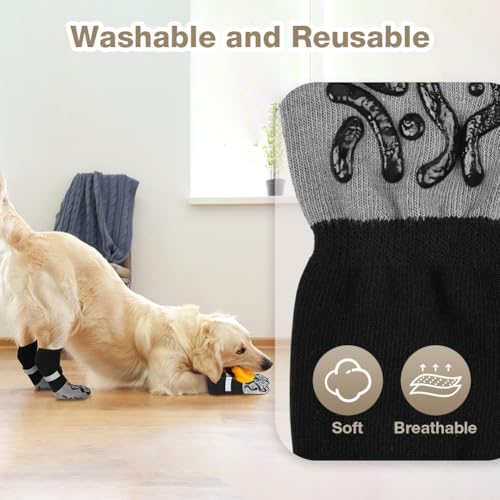 Adiwo Hundesocken Anti Rutsch, 2 Paar Anti-Rutsch Socken für Hunde, mit Verstellbaren Riemen Haustierpfoten Schutz, Hundesocken für Hunde Pfotenschutz im Innenbereich im Freien, L