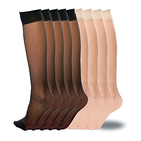 WAJIAFAR 9 Pack Women's Knee High Socks, Sheer Pop Nylon Socks, Silky Breathable Hosier(Black & Natural) Cover