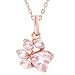 Meow Star Cat Paw Rose Necklace Pink Crystal Paw Neckace Sterling Silver Paw Pendant Necklace (Rose)