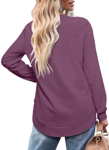 Image of OFEEFAN Womens Sweatshirt Crewneck Long Sleeve Shirts High Low Tops Curved Hem