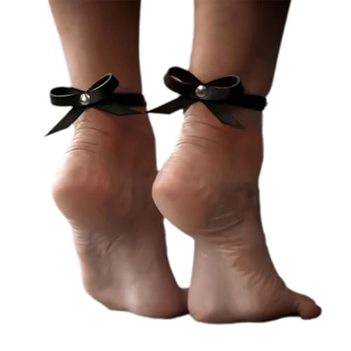 Women S&M Harness Costume Leather PU Fashion Adjustable Body Chest and Hips Costume Accessories Halloween Party (Bow anklet (a pair of 25-32cm),Standard)