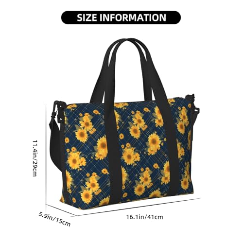 Blue Striped Sunflower A Large Laptop Tote Travel Work Bag For Women Men Gym Beach Bag For Women Crossbody Carry On Shoulder Bag With Compartments Zipper,Overnight Weekender Bags2