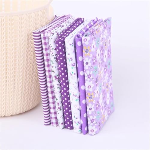 7Pcs Top Purple Cotton Craft Fabric Bundle Squares Patchwork DIY Sewing Scrapbooking Quilting Floral Dot Pattern Craft and Hobby Fabric 10