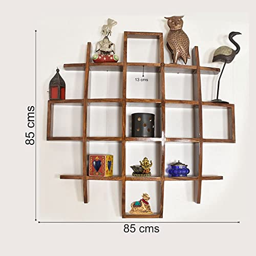Image of SHRI MINTU'S ART Solid Sheesham Wood Wall Mounted Floating Book Shelf for Living Room | Wooden Wall Shelf Display Rack with Multiple Open Shelves for Home Decor & Office | Bathroom Shelf | Brown Color