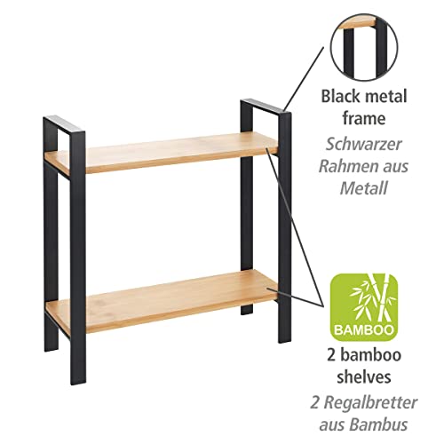 WENKO Küchenregal Mod. Lou, Organizer für die Arbeitsplatte, aus Metall und Bambus, 2 Etagen, 32 x 33 x 11 cm, Schwarz/Hellbraun