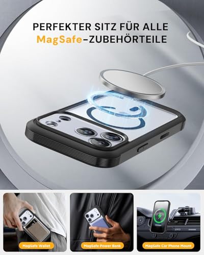 Miracase 360 Grad für iPhone 17 Pro Hülle mit Magsafe, Eingebaut Glas Schutzfolie, Komplettschutz HandyHülle Magnetisch Stoßfest Case für iPhone 17 Pro Schutzhüllen 6,3 Zoll,Schwarz