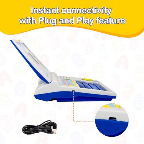 Image of Gooyo GY-1110 Plug & Play Educational Laptop Toy with 20 Learning & Playing Activities | Blue | Dual Power Supply | USB Cable (Included) & 3xAA Battery (Not Included) | Gift Box Packaging