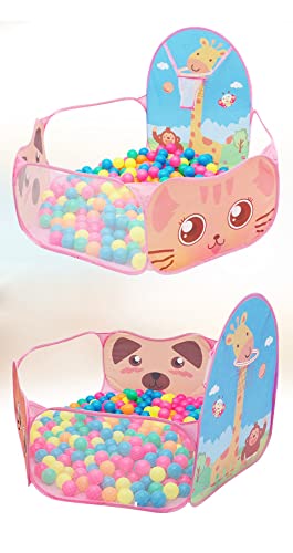 Image of BabyGo Kids Giraffe Basketball Ball Pool for Kids, Play Tent House for 2+ Year Old Girls and Boys, Ball Pit for Kid, Spacious, Lightweight, Portable & Easy to Set Up, (Pink) (No Balls)