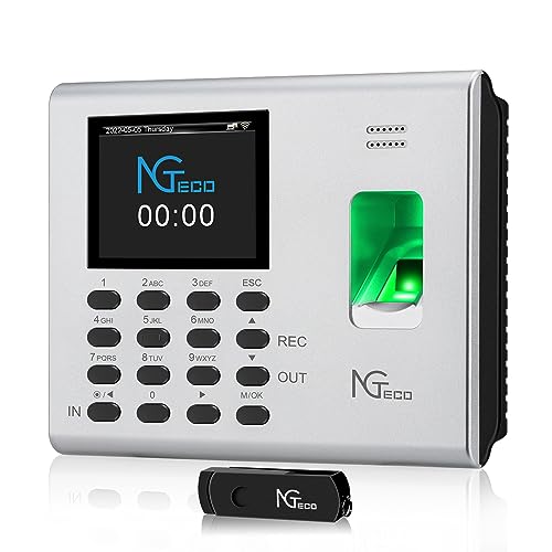 NGTeco Time Clock for Small Business, 2.4GHz WiFi Fingerprint Employee Time Card Machine with iOS/Android App, Automatic Punch in/Out, Battery Backup, No Monthly Fees