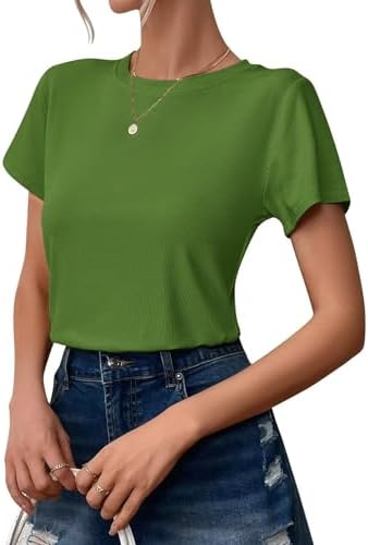 Womens Short Sleeve T Shirts Crewneck Slim Tshirt Ribbed Basic Tees Summer Tops image 5