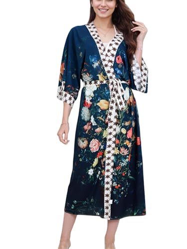 Beach Kimono Cover Up, Long Floral Print Swimsuit Coverup, Boho Summer Beachwear
