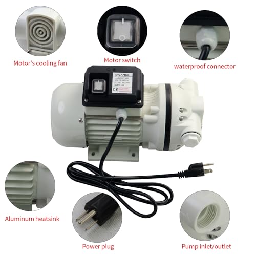 Image of AC 110V-120V DEF Transfer Pump for Diesel Exhaust Fluid (DEF) Drum Compatible American Plug, Diaphragm Irrigation Self priming Electric water pump 10.6 GPM 23PSI,14.3lb, Lift 11m,Power 350W