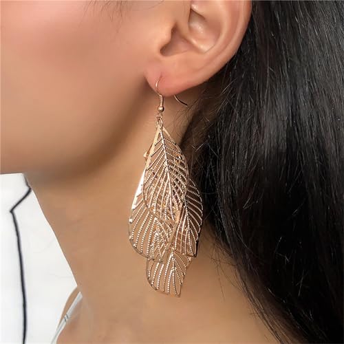 MALOYANVE Bohemian Filigree Leaf Earrings for Women Unique Handmade 14K Gold Plated Leaf Drop Earrings Lightweight Hyopallergenic Leaf Chandelier Dangle Earrings Jewelry Gift2