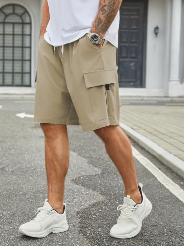 Image of Hardaddy Men's Casual Stretch Cargo Shorts Classic Drawstring Elastic Waist Relaxed Fit Work Short with 5 Pockets