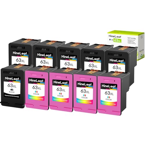 NineLeaf Remanufactured 63 High Yield Ink Cartridge Compatible for HP 63XL 63 XL Use in Envy 4513 4511 4520 4516 Officejet 4650 5255 5258 3830 3833 DeskJet 1112 3636 (6 Black, 4 Tri-Color)