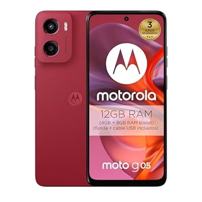 Motorola - Moto g05 12GB  4G+8GB RAM Boost /256GB Rojo  España  Pantalla superbrillante de 6.67"  Sistema de cámaras de 50 MP  Modo Retrato con IA  Textura Soft Luxe  Corning Gorilla Glass 3  batería 5200 mAh 