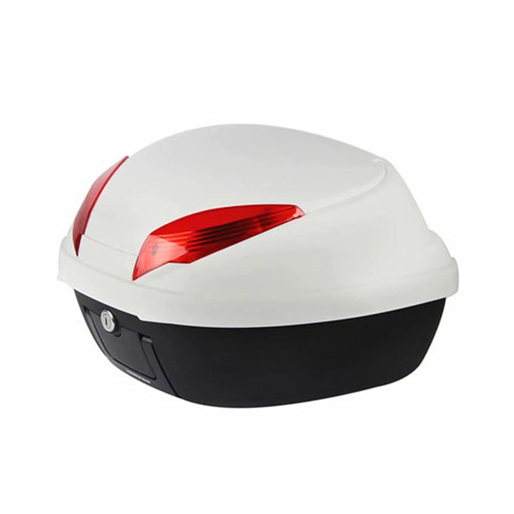 Motorcycle Trunk Quick Release, Lockable Storage Box for Motorcycle, 42 L Motorbike Trunk Helmet Storage Box and Fittings - White + Red Reflective Strip - Moped Trunk Box