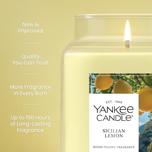 Yankee Candle Large Jar Scented Candle with up to 150 Hour Burn Time, Premium Plant Wax Blend for Consistent Burn, 22 oz Jar Candle with Room Filling Fragrance, Sicilian Lemon