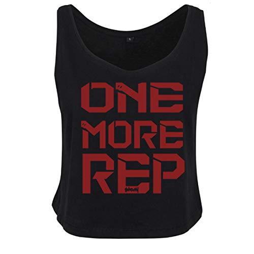 Camiseta de tirantes para mujer de Go Heavy, sin mangas, para gimnasio, fitness, con texto "One More Rep", color negro XXL