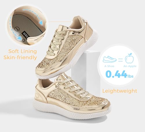 Image of BELOS Women's Glitter Shoes Sparkly Lightweight Metallic Sequins Tennis Shoes Casual Retro Braided Walking Shoes