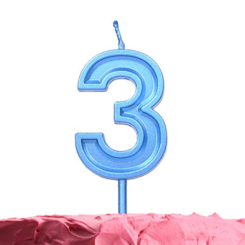 GET FRESH Number 3 Birthday Candle – Blue Number Three Candle on Stick – Elegant Blue Number Candles for Birthday Wedding Anniversary – Baby’s 3rd Birthday Candle Cake Topper – Blue 3 Candle