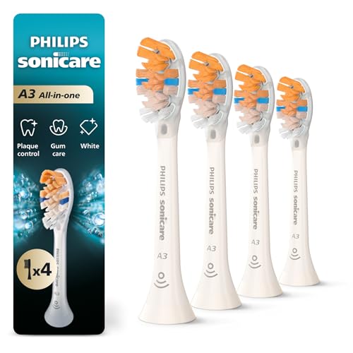 Philips Sonicare A3 All-in-One Genuine Replacement Electric Toothbrush Heads 4 Pack One Year Supply for Effective whitening Plaque Removal and Better Gum Health White HX9094/65