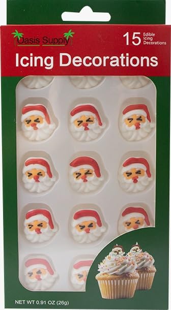 Decoraciones comestibles para tartas de Navidad, decoración de dulces o cupcakes, 15 unidades de cara de Papá Noel
