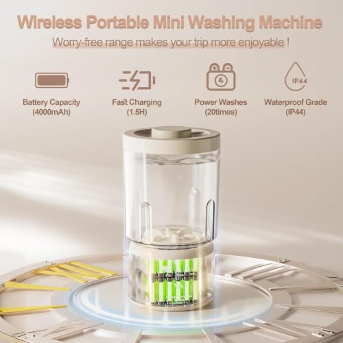 Image of Portable Mini Washing Machine, Rechargeable Underwear Washing Machine Makeup Brush Cleaner Machine Small Clothes Mini Washer for Home, Hotel, Travel and Camping (Cream)
