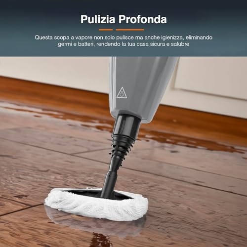 Dampfreiniger mit 9 Werkzeugen, ideal für Teppiche, Dampfreiniger für hartnäckigen Schmutz und 9 Zubehörteile, 0,3 l, 1500 W, grau und orange