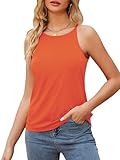 Degkim Trendy Camisole Tops for Women Hign Neck Tank Top Sleeveless Shirts Loose Fit Cami Tanks Orange S
