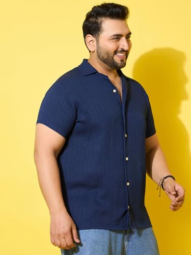 Image of Bigbanana Men Plus Size Solid Navy Half Sleeve Shirt