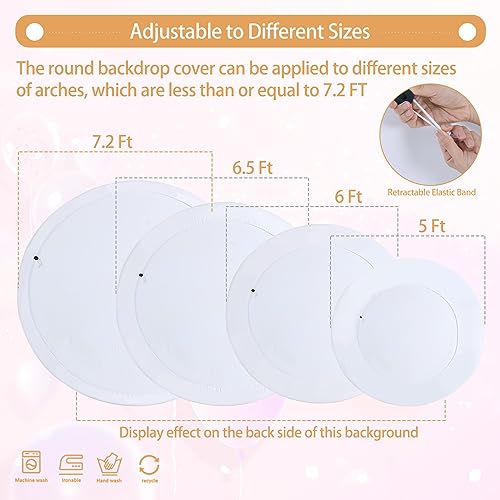 Gallety 7.2FT White Round Backdrop Cover with Size Adjuster & 4 Metal Clips, Universal Fit for 5ft-7.2ft Circle Stand, Polyester Fabric Arch Cover for Wedding, Birthday Party, Videos Photography Decor - image 3
