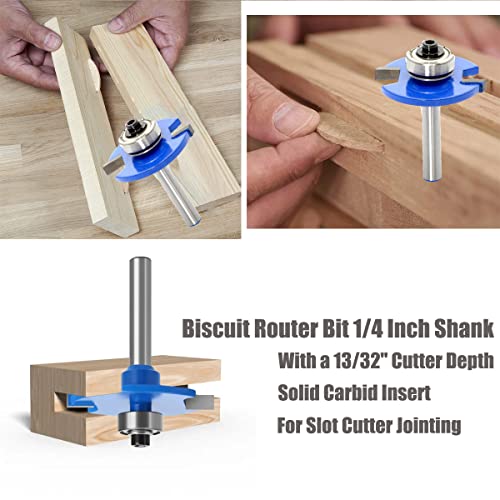 Sinoprotools Biscuit Router Bit 1/4 Inch Shank, Biscuit Joint Slot Cutter Router Bit, Wood Biscuit Slot Cutter, Woodworking Cutter Tool (Blue,10#) #TOP2