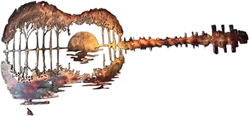 WCZZH Abstrakte Gitarre Metall Gitarrist, 40 * 20 cm Sonnenuntergang Gitarre Metall Wandkunst Hängende Wand Dekor Skulptur Geschenke Zum Dekorieren Innenhof, Indoor, Party, Veranda Cover