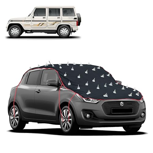 Image of Dog Protection Spike Car Cover for Bolero Bonnet to Roof Easy Installation with 4 Elastic Hook Strap | Anti-Scratch Soft Cotton Inner | Complete Protection from Street Dogs & Monkeys