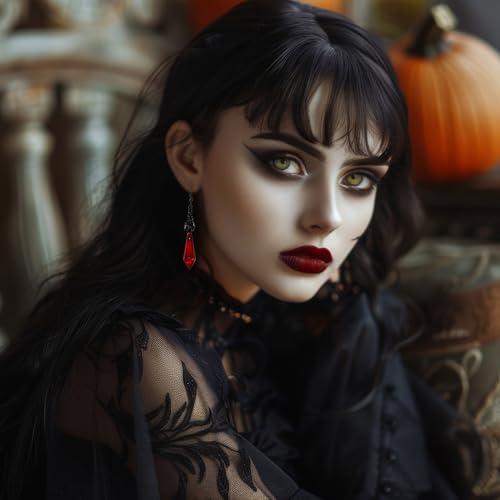 Gothic Vampire Earrings, Dark Bat Dangle Earrings Vampire Jewelry, Black and Red Gothic Earrings Crystal Gems, Goth Earring Vampires Accessories Jewelrys Halloween Goth Jewelry Gift for Women4